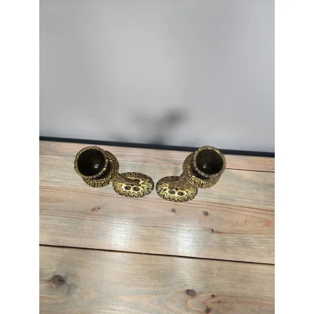 Vintage Abada Brass Israel Candle Holders Modernist Shabbat Judaica Set Of 2